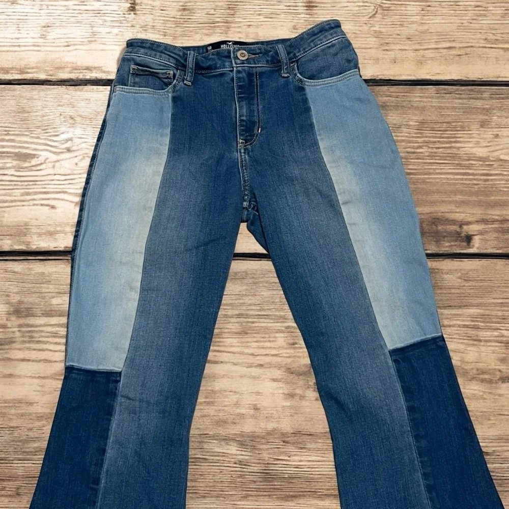 Hollister Two-Tone Blue Patchwork Flare Jeans - Picture 3 of 14